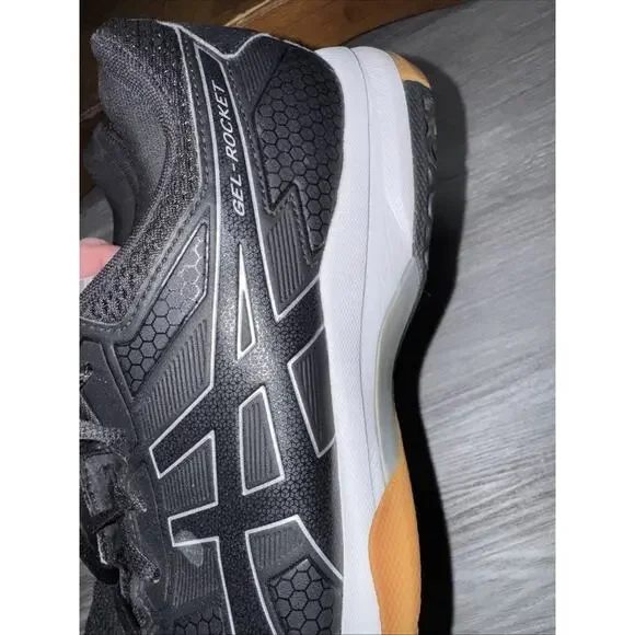 Asics Gel Rocket Womens Size 8 Black Gum Court Shoes - Picture 2 of 4
